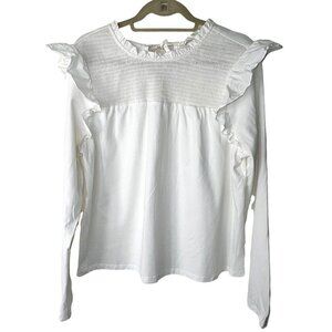 Anthropologie Womens Blouse Size XL Pure Cotton Shirred Yolk Ruffle Shoulder Top